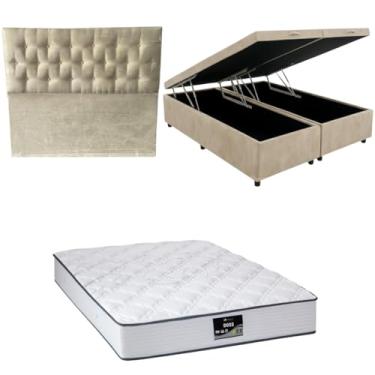 Imagem de Cama Box Baú Bipartida Blindada com Colchão Doss Molas Ensacadas 30cm + Cabeceira Botonê (SUEDE BEGE, King)