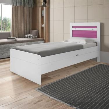 Imagem de Cama Larissa Solteiro com Baú Organizador MDF Resistente Branco/Rosa