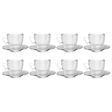 Imagem de Xícaras Chá e Café Vidro 220mL Transparente C/ Pires - 8un - TODO DIA