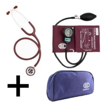 Imagem de Aparelho Pressão Esfigmomanometro Com Esteto Duplo Bic, Vinho