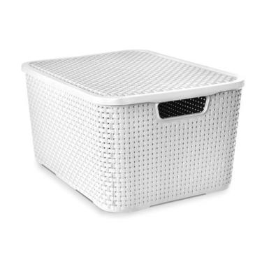 Imagem de Caixa Cesto Rattan Organizadora c/ Tampa Multiuso 15L 34x26 - Arqplast