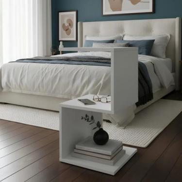 Imagem de Mesa de Cabeceira Z Branco MDF Decoração Nicho Quarto Sala Escritório 