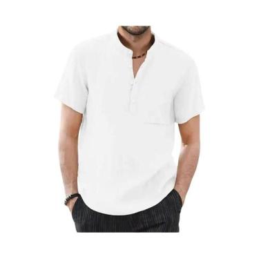 Imagem de Camiseta Masculina De Verão De Manga Curta Em Algodão E Linho, Cor Sól