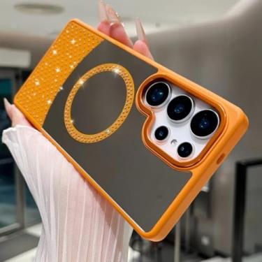 Imagem de Capa magnética espelhada com diamantes coloridos e estilosa para Samsung Galaxy S25 S24 S23 S22 S21 Ultra Plus S24fe A55 A35 A25 A15 (para Galaxy S23 Ultra/laranja)