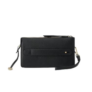 Imagem de DANEAULT Pebbled Metro Clutch — The Lynne – Clutch de couro com alça transversal e pulso – Fina e versátil – Bolsa feminina, Preto