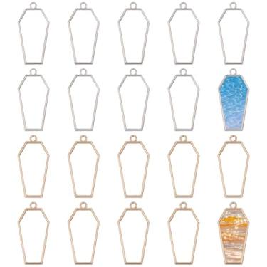 Imagem de CHGCRAFT 20 peças de 2 cores moldura aberta em forma de caixão vazio pingentes de moldura aberta pingentes pendentes de moldura aberta para fazer joias de resina DIY brinco pingente chaveiro kit de
