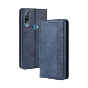 Imagem de Capa para Asus Zenfone Max Shot ZB634KL,Retro Flip magnético,Caso de telefone de couro PU,Design de carteira com 3 slots de cartão e 1 clipe de dinheiro -Blue