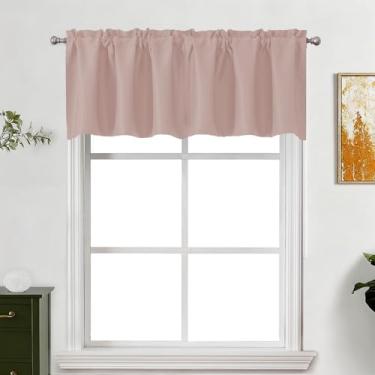 Imagem de Lecloud Saia rosa blush para janelas de 45,7 cm de comprimento, cortinas térmicas para escurecimento de cômodos, cortinas curtas e modernas, bolsos para varão para cozinha, porão, lavanderia, quarto