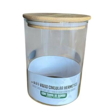 Imagem de Pote de Vidro Hermético Circular com Tampa de Bambu, 1000ml, 16cm Altura x 10cm Diâmetro, Vedação em Silicone para Armazenamento de Alimentos