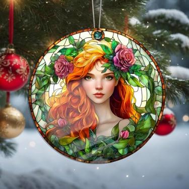 Imagem de Enfeites de Natal femininos pendurados, decoração de férias, decoração de acrílico, decoração de interiores de carro, enfeite de árvore de flores, artesanato para pendurar itens colecionáveis para