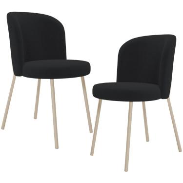 Imagem de Kit 02 Cadeiras Para Sala de Jantar Cozinha Estofada Gavi Arena L02 Bouclê Preto - Lyam Decor