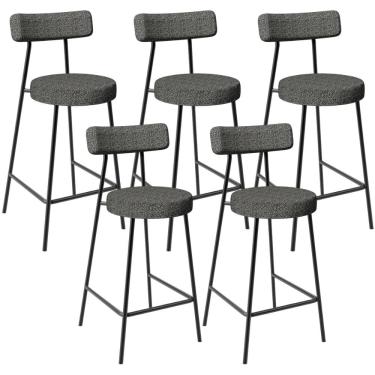 Imagem de Kit 05 Banquetas Baixa Para Cozinha Sala De Jantar Bar Bancada Milão L02 Linho Mescla Chumbo - Lyam Decor 