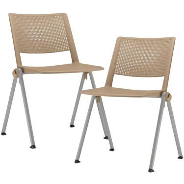 Imagem de Kit 02 Cadeiras Empilhável Fixa Lift F02 Base Aço Cinza Nude - Lyam Decor