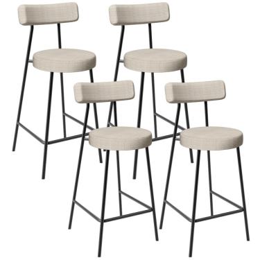 Imagem de Kit 04 Banquetas Baixa Para Cozinha Sala De Jantar Bar Bancada Milão L02 Linho Palha  - Lyam Decor 