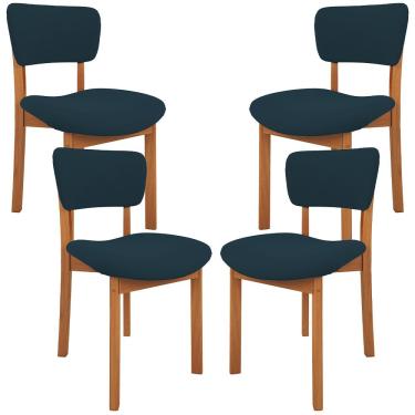 Imagem de Kit 04 Cadeiras Para Sala de Jantar Cozinha Living Estofada Dara L02 Suede Azul Marinho - Lyam Decor