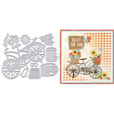 Imagem de DzIxY Cesta de flores de bicicleta para corte de metal para kit de fabricação de cartões, papel em relevo, recortes, scrapbook, máquina, estêncil, bolsos de armazenamento, suprimentos