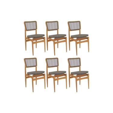 Imagem de Cadeira Sala De Jantar Stela 1cmm013ca Premium Madeira Maciça Kit 6 Un Carvalho-linho Escuro-tela Grafite - Kappesberg