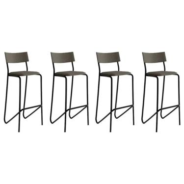 Imagem de Kit 4 Banqueta De Cozinha Atlas 1747 4 Uni Preto-linho Grafite-courano Preto - Carraro