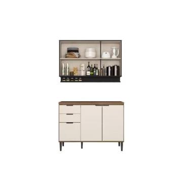 Imagem de Cozinha Completa Alpha 2 Peças (1aéreo+1balcão) C2p51 Freijo-off White-preto - Carraro