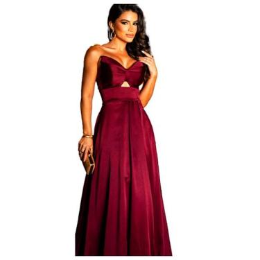 Imagem de Vestido Madrinha Formatura Convidadas Acetinado Laço No Busto Fenda em