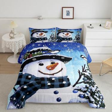 Imagem de Conjunto de roupa de cama Feelyou Kids Christmas Xmas Snowman Twin Siz