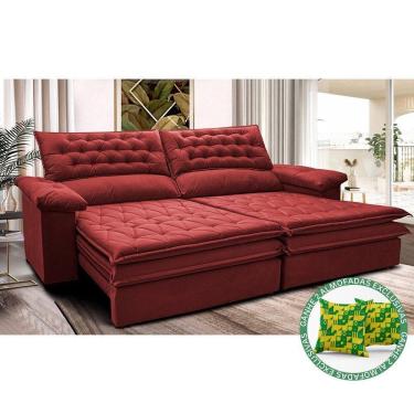 Imagem de Sofá Retrátil E Reclinável 2,72m Molas Ensacadas Cama Inbox Alemanha Viscoelástico Velusoft Vermelho
