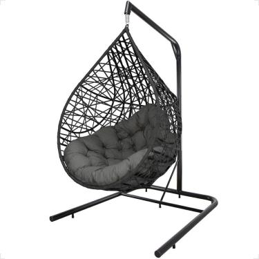 Imagem de Balanço Suspenso Ninho Gota Com Suporte, Mola E Mosquetão Para Jardim - Preto A3