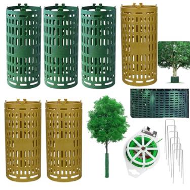 Imagem de Pacote com 6 protetores de tronco de árvores, protetores de plantas de árvore com laços torcidos, gaiolas de proteção de jardim para cascas danificadas, protetores extensíveis de arbustos de