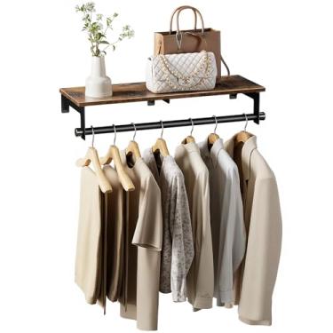 Imagem de Luxspire Suporte para roupas de 73 cm, suporte de parede com prateleira superior para pendurar roupas, rack de tubos industriais resistentes, prateleiras de lavanderia, armazenamento de armário, preto