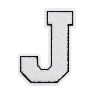 Imagem de 1 PÇ Patch de letra de chenille de ferro branco de 11,4 cm com borda preta – Remendos do alfabeto para roupas, jaquetas, mochilas, chapéus para decoração personalizada, nome personalizado e artesanato