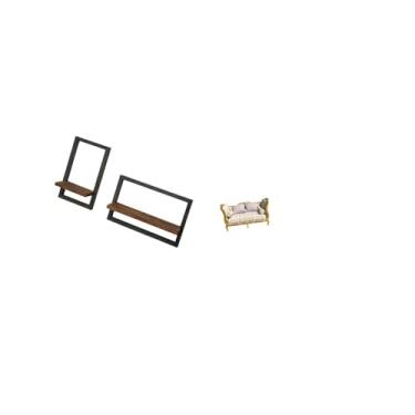 Imagem de Fenteer Conjunto Rústico Moderno de Prateleiras Flutuantes de Madeira E Modelo de Sofá em Miniatura para Cozinha, Escritório, Sala de Jantar, Casa de Bonecas,