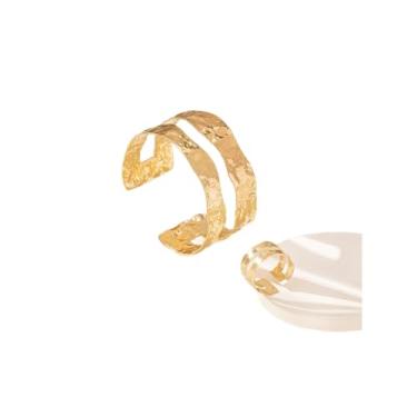 Imagem de Conjunto de pulseiras de punho aberto de duas camadas grossas para mulheres, anel vintage plissado com padrão de martelo, acessórios de joias de festa para banquete, presentes, Large, Liga de aço, Sem