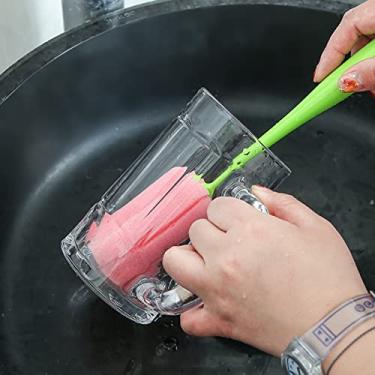 Imagem de Escova de esponja ou escova de esponja 2 peças de material PP macio de cabo longo para canecas de café, garrafas de vinho, mamadeiras de bebê com colódio (rosa)