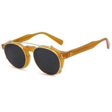 Imagem de HPIRME Óculos de acetato com clipe, óculos de uso duplo, masculino, feito à mão, com lentes removíveis, para áreas externas e proteção solar (C2)