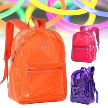 Imagem de Mochila Transparente Neon Juvenil Feminina Escola Praia Piscina - LF, 