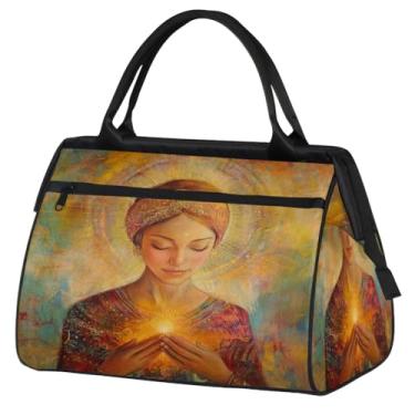 Imagem de Sacola abstrata de flor de abelha pequena para o fim de semana para mulheres e homens, bolsa de viagem dobrável, leve, esportiva, academia, impermeável, mala de mão, bolsa de fim de semana para