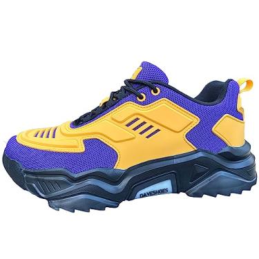 Imagem de DAVESHOES Mamba 24 Tênis masculino largo para aumentar a altura, tênis mech de luxo com palmilhas de látex, plataforma, hiptop, preto, esportivo, masculino, Roxo/amarelo, 11 Wide