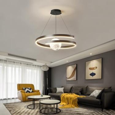 Imagem de Lustre moderno com design de anel LED dimerizável, luminária pendente criativa para sala de estar, grande, decorativa, com altura ajustável, ideal para quarto, restaurante, cozinha e escritó