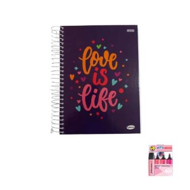 Imagem de Kit Caderno Femininos 20 Matérias Capa Dura 400 Folhas + Caneta Esferográfica Spiro 0.7mm + Marca Texto Boss 4 Cores