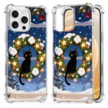 Imagem de LuGeKe Capa para iPhone 15 Plus, Natal Pequeno Gato Preto Transparente TPU Flexível Corpo Inteiro Airbag Capa À Prova de Choque, Capa de Telemóvel Transparente Anti-Riscos Proteção Amortecedor para