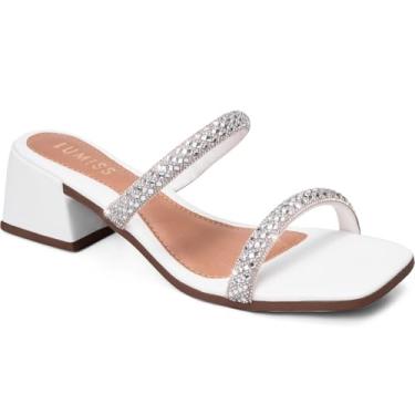 Imagem de Sandália Feminina Salto Baixo Bloco Confortável Strass Brilho branco37