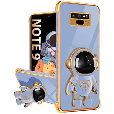 Imagem de Buleens Capa para Galaxy Note 9, capa com suporte oculto de astronauta com padrão de coração fofo 6D banhado a ouro para Samsung Galaxy Note 9 capa de 6,4 polegadas azul escuro