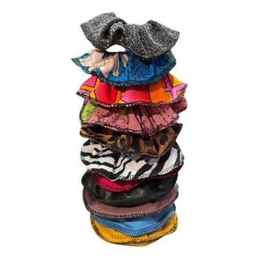 Imagem de kit com 10 Scrunchie, xuxinha, elástico de cabelo, rabicó, frufru para