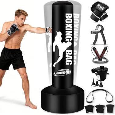 Imagem de Saco de pancadas independente para adultos, saco de boxe com suporte e luvas de boxe, bomba de ar elétrica, corda, faixa de exercício e acessórios, sacos de kickboxing para adultos para treinamento