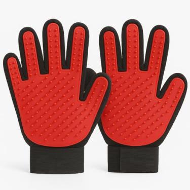Imagem de Luva de Escovação para Pets, Remoção de Pelos Mortos, Massagem, Preto e Vermelho, Lavável, para Cães e Gatos kit 2
