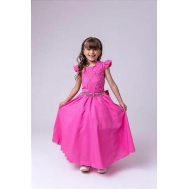 Imagem de Vestido Infantil Rosa Chiclete Longo Dama de Honra Luxo para Festas de