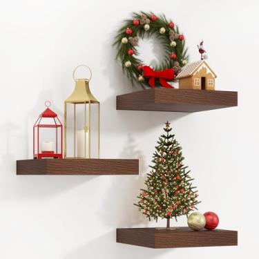 Imagem de Prateleiras quadradas flutuantes para parede, 30,5 cm L x 30,5 cm P x 3,5 cm A, pacote com 3 pequenas prateleiras de madeira projetadas montadas na parede com suportes invisíveis para sala de estar