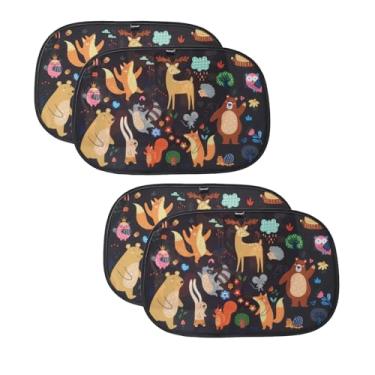 Imagem de Enovoe Cortina de janela de carro - (pacote com 4) - 53,3 x 35,5 cm - Desenhos coloridos de animais de desenho animado, para-sol premium aderente para janelas de carro - Proteção contra raios solares, brilho e UV para seu filho - Protetores de sol para carro janela lateral de bebê