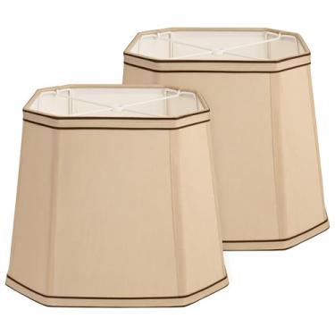 Imagem de Conjunto de 2 persianas de canto de corte quadrado bege, 23,9 cm superior × 30,5 cm inferior × 23,9 cm de altura abajures de tecido para substituição de luminária de mesa e piso, abajures de encaixe