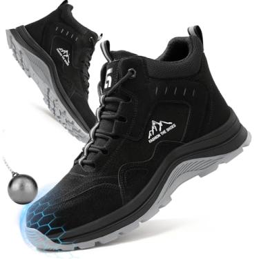 Imagem de GUYISASH Tênis masculino de segurança de trabalho com bico de aço – Botas de construção industrial de corte médio, tênis de segurança leves e confortáveis para trabalhos industriais e de construção